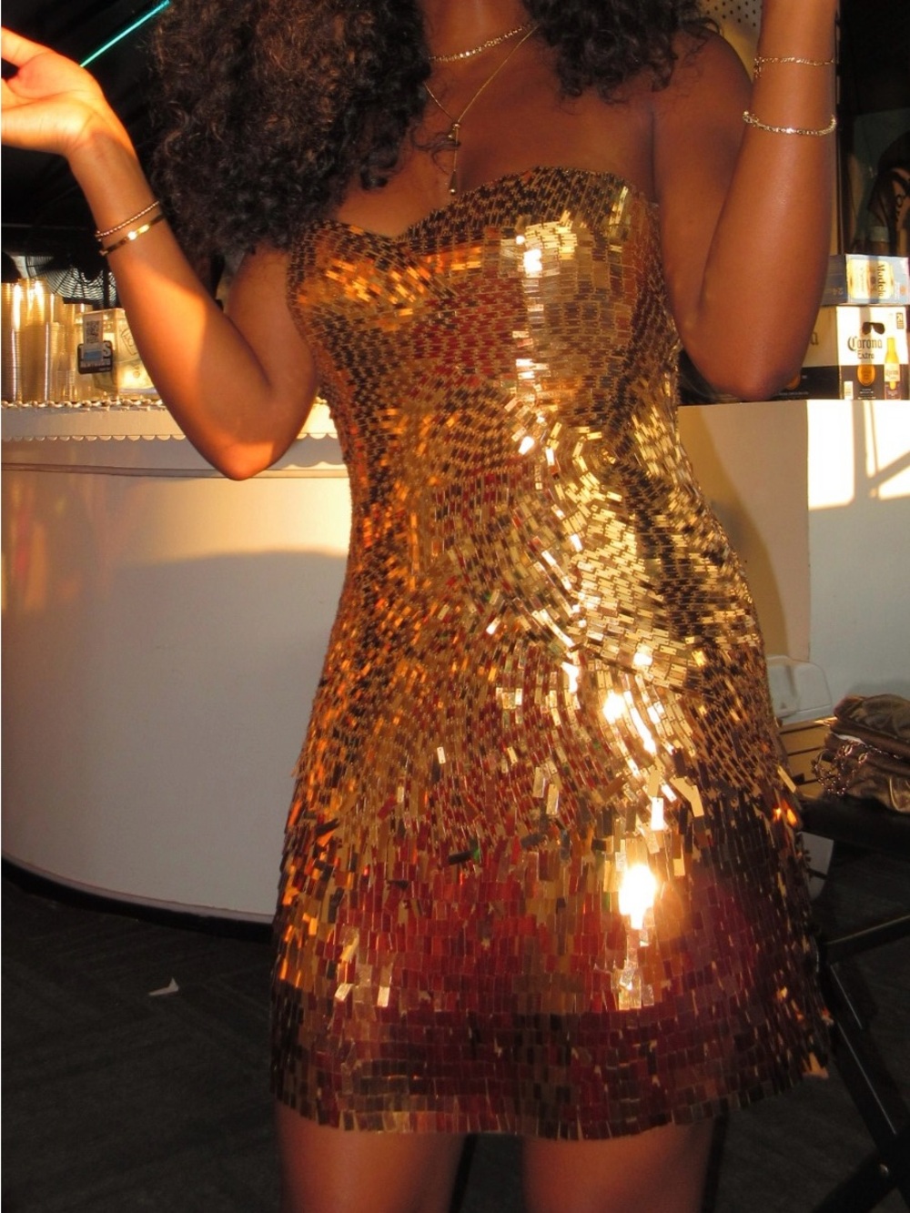 Sherri Hill Strapless Gold Sequin Party Dress